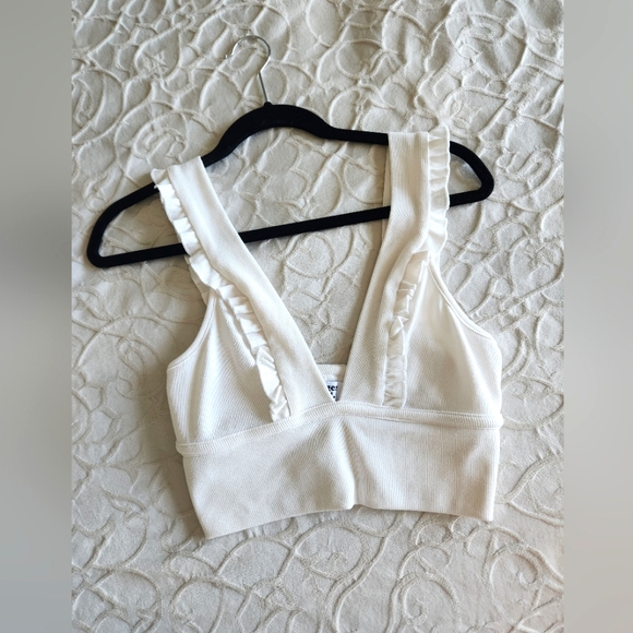 Tiger Mist Ruffle V-Neck Crop Top - Picture 1 of 2